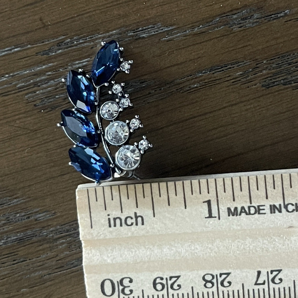 Rhinestone Blue Crystal Leafy Post Earrings Wedding Formal Prom Fashion - Picture 4 of 5